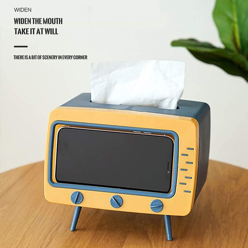 SGVAHY Tissue Box Holder Retro TV Tissue Box Cover Cute and Practical Cell Phone Holder Tampon Holder for Bathroom Kitchen Bedroom Dressers Desks and Tables Night Stands Creative Gift (TV Yellow) - Image 3